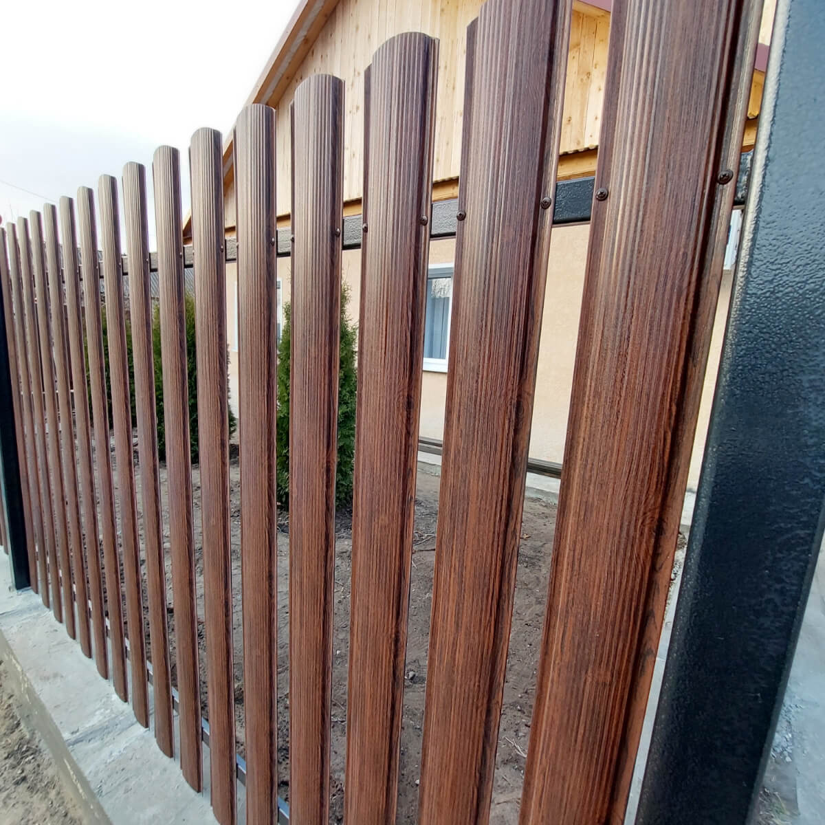 Забор из евроштакетника 13м Античный Дуб SteelArt двусторонний в Сланцах